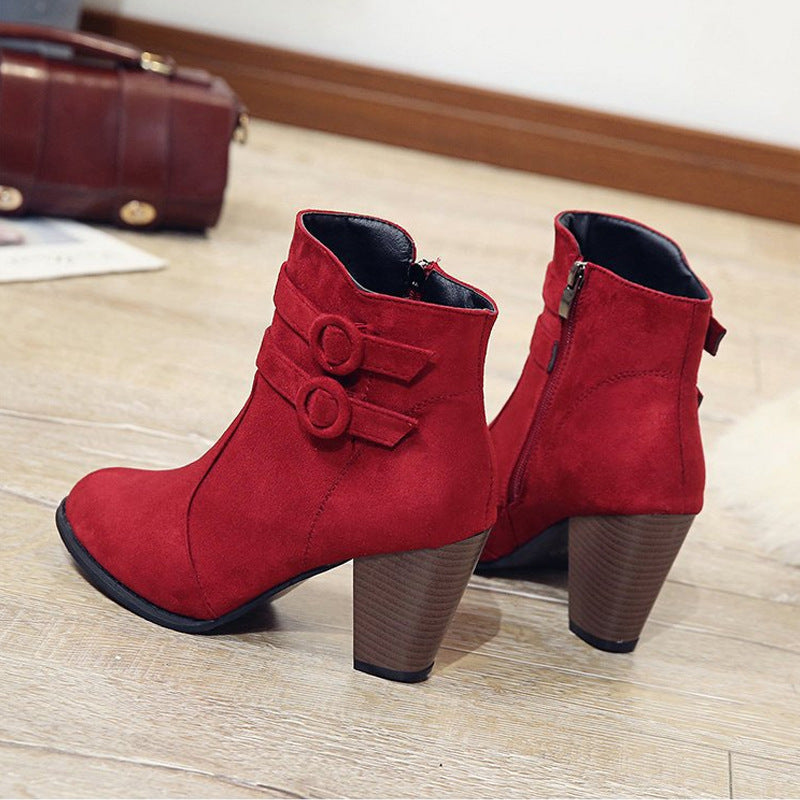 Bottines élégantes pour femmes avec décoration de bouton tendance et talon bloc confortable Chic und Stil