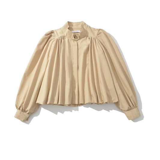 Blouse féminine à la mode avec des fronces élégantes et un col profond Chic und Stil