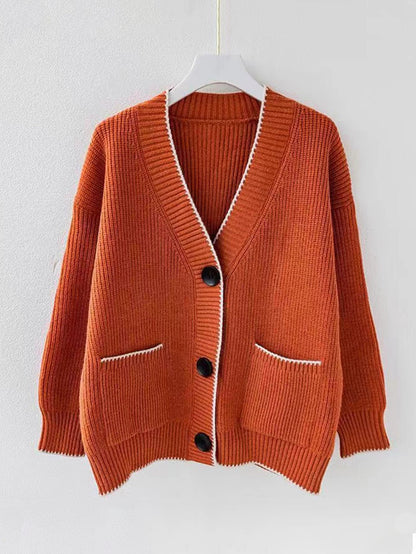 Dames gros tricot cardigan avec décolleté en V profond et poches pratiques Chic und Stil