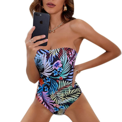 Dames Imprimé Tropical Sans Bretelles Maillot de Bain Chic und Stil