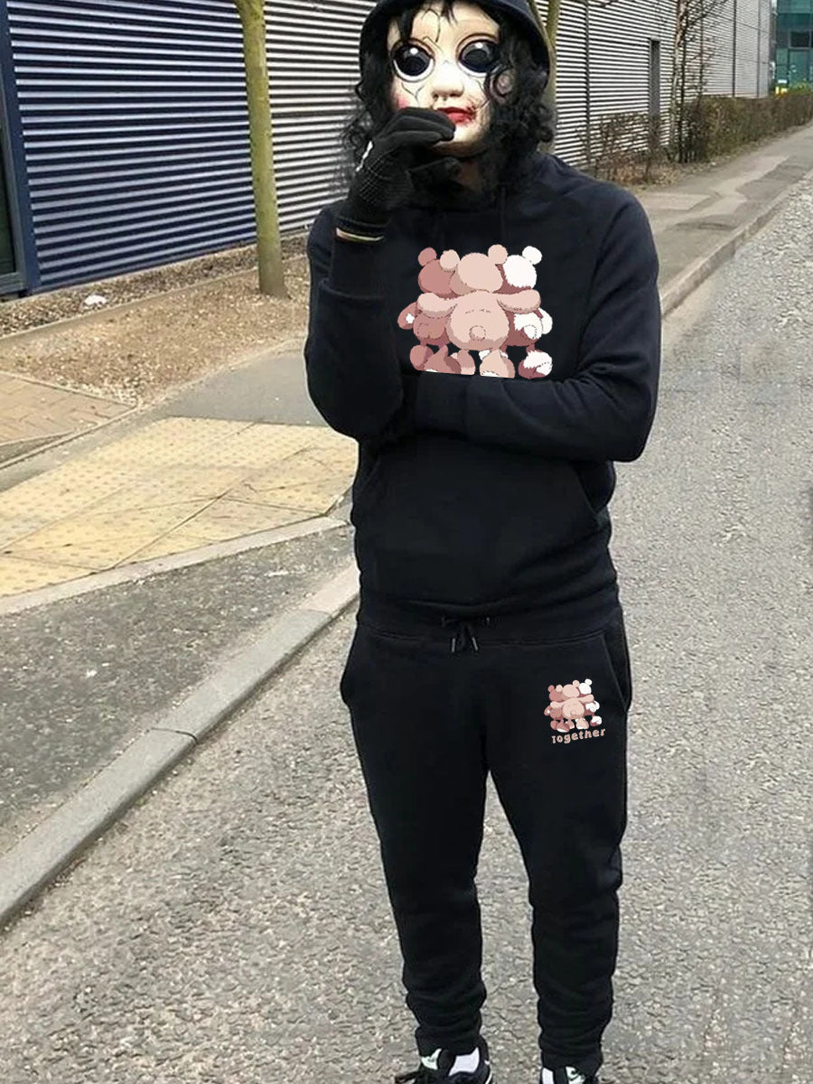 Women’s hoodie and jogger pants set with creative bear pattern and kangaroo pockets Chic and Style