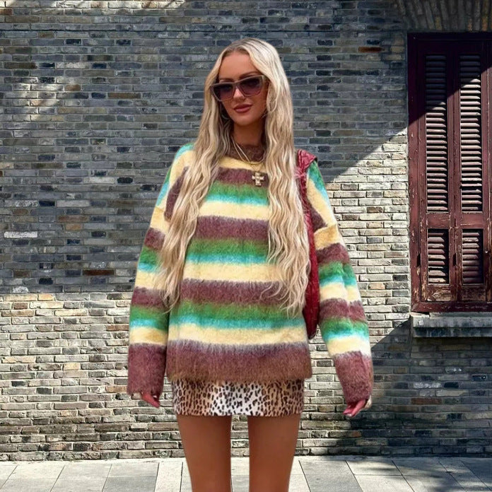 Dames pull tendance avec motif rayé coloré et coupe décontractée Chic und Stil