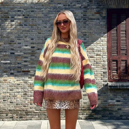 Dames pull tendance avec motif rayé coloré et coupe décontractée Chic und Stil