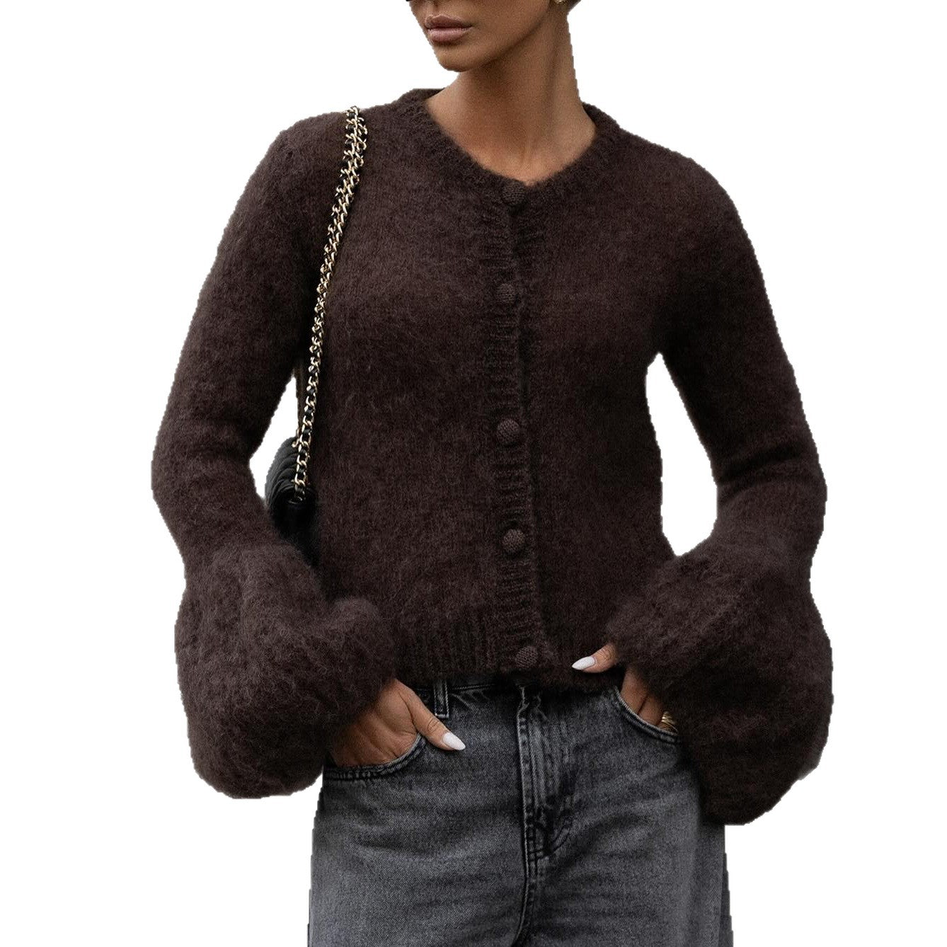 Cardigan pour femmes avec des manches volumineuses et un mélange doux de mohair et de laine Chic und Stil