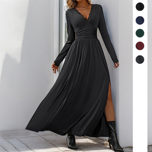 Robe maxi élégante pour femmes avec décolleté en V profond et design de volants décoratifs Chic und Stil