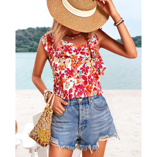 Tunique et blouse légère pour femmes avec des détails romantiques en volants et un motif floral Chic und Stil