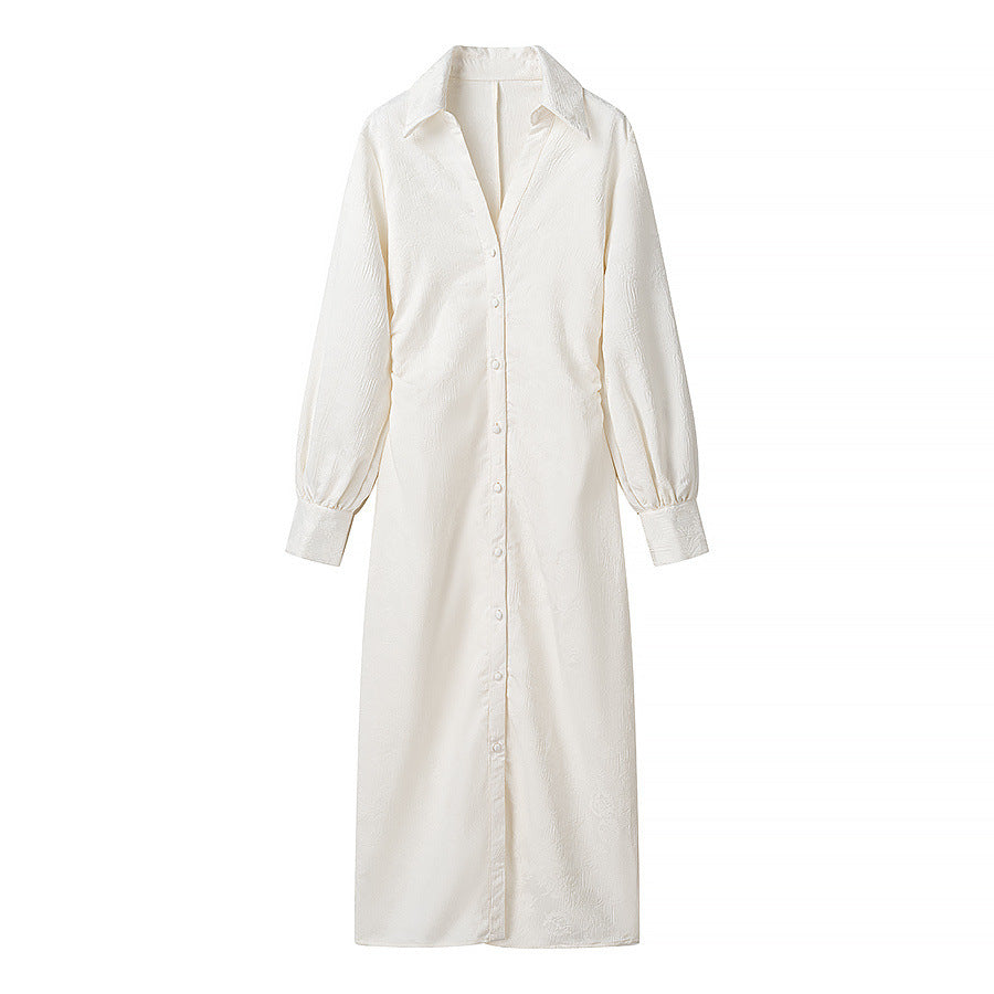 Robe chemise à manches longues pour femme avec col élégant et patte de boutonnage décorative Chic und Stil