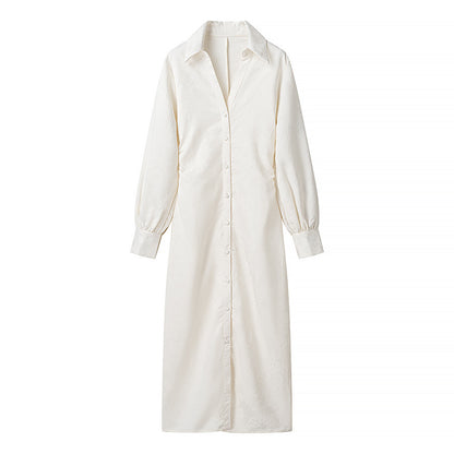 Robe chemise à manches longues pour femme avec col élégant et patte de boutonnage décorative Chic und Stil