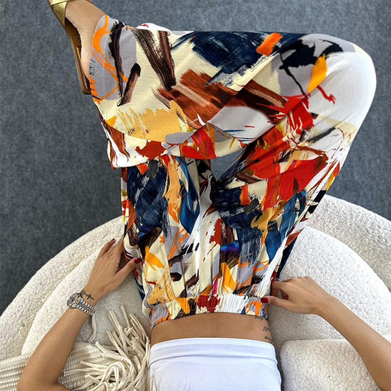 Chic and Style Abstract Print Wide Palazzo Pants for Women