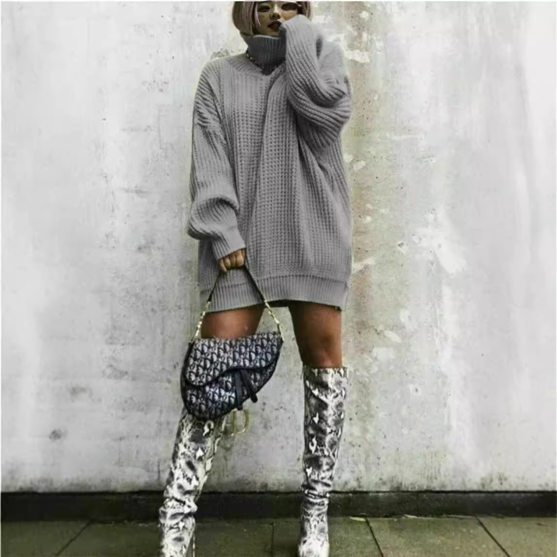 Pull en tricot surdimensionné pour femmes avec col haut et motif en nid d'abeille Chic und Stil