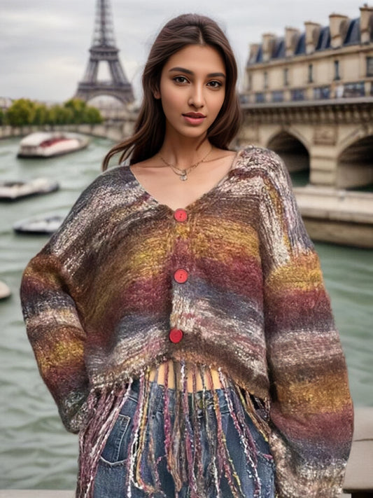 Veste en tricot courte pour femmes avec design frangé saisissant Chic und Stil