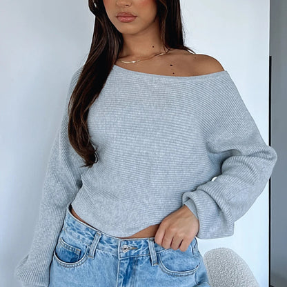 Dames Haut tricotée raccourcie avec décolleté asymétrique et coupe décontractée Chic und Stil