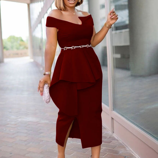 Robe fourreau pour femmes avec plis asymétriques et fente élégante Chic und Stil