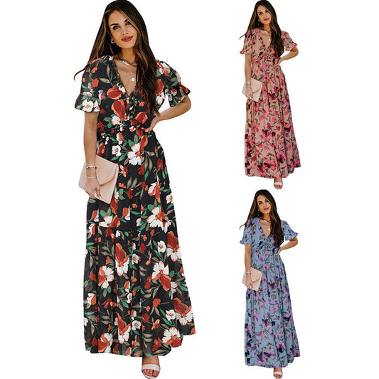Robe Maxi Boho Femmes avec impression florale Chic und Stil