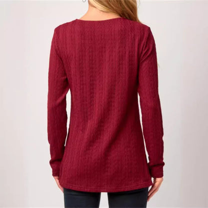 T-shirt à manches longues asymétrique pour femmes avec détails de boutons et design texturé Chic und Stil