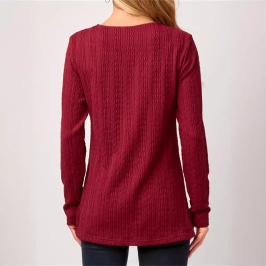 T-shirt à manches longues asymétrique pour femmes avec détails de boutons et design texturé Chic und Stil