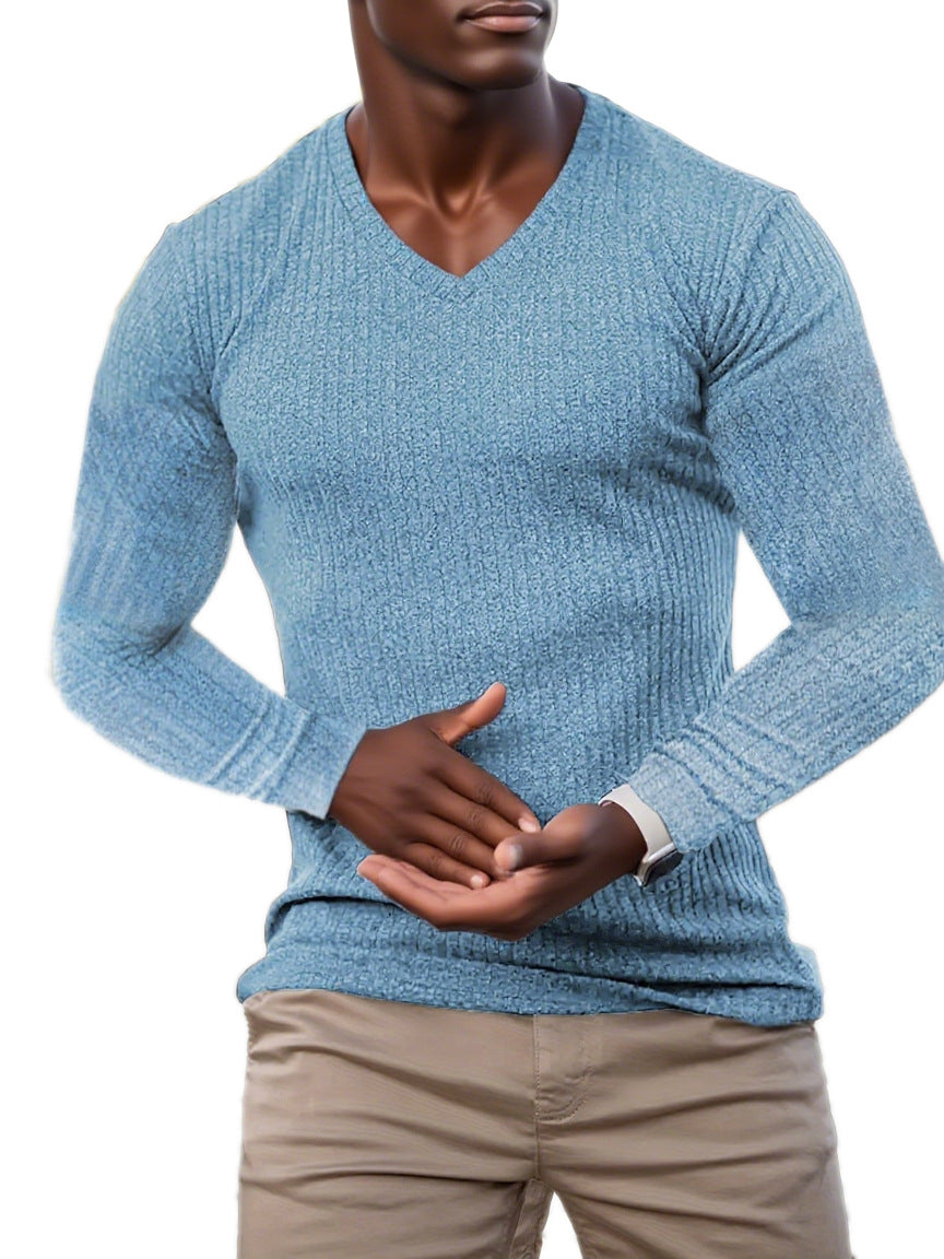 Pull élégant pour hommes à col en V en matériau tricoté texturé Chic und Stil