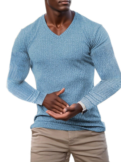 Pull élégant pour hommes à col en V en matériau tricoté texturé Chic und Stil