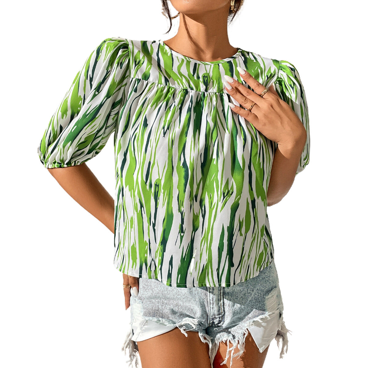 Tunique pour femmes avec manches bouffantes et motif rayé moderne Chic und Stil
