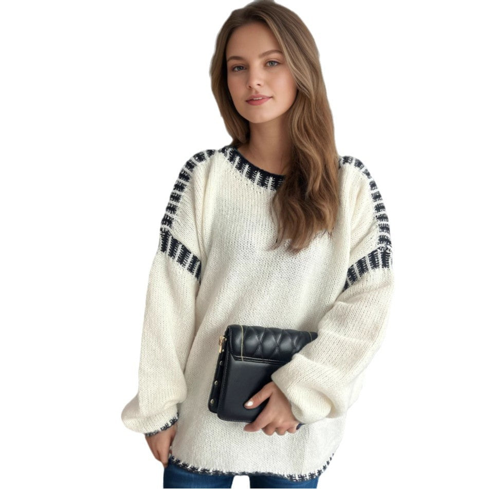 Pull oversized décontracté pour femmes avec un motif rayé à la mode et un design texturé Chic und Stil