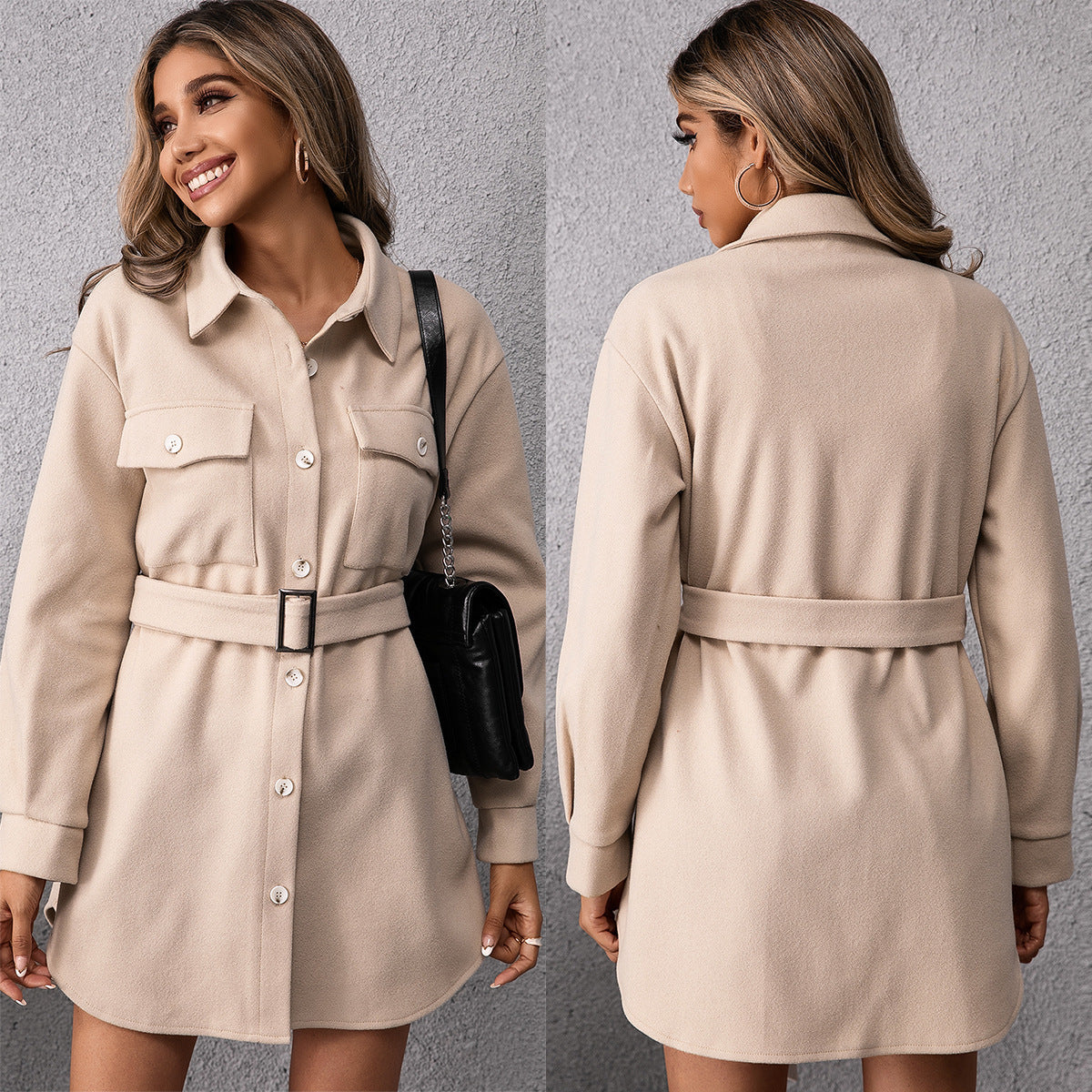 Robe chemise pour femmes avec ceinture ajustable et poches poitrine décoratives Chic und Stil