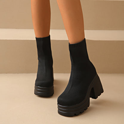 Bottes à talons hauts chunky pour femmes avec design en tricot flexible Chic und Stil