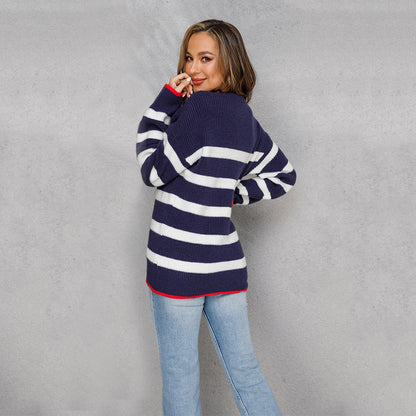 Casual knit pullover for women with a trendy striped pattern and a loose fit Chic und Stil