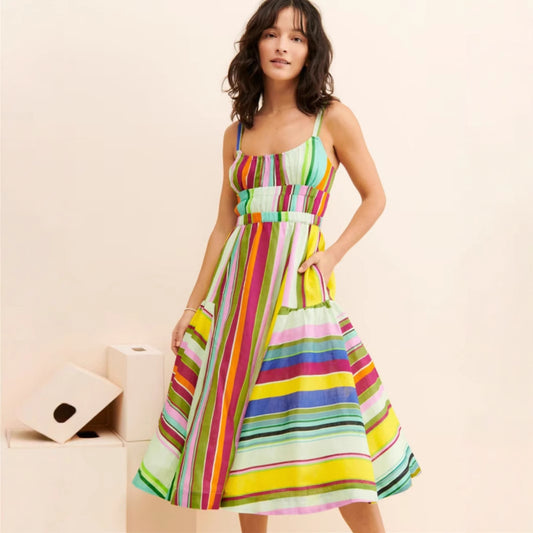 Robe d'été midi rayée pour femmes avec poches Chic und Stil