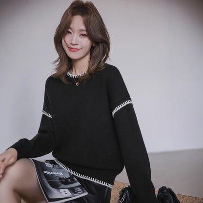 Pull en tricot décontracté pour femmes avec col rond large et motif à rayures de transition Chic und Stil