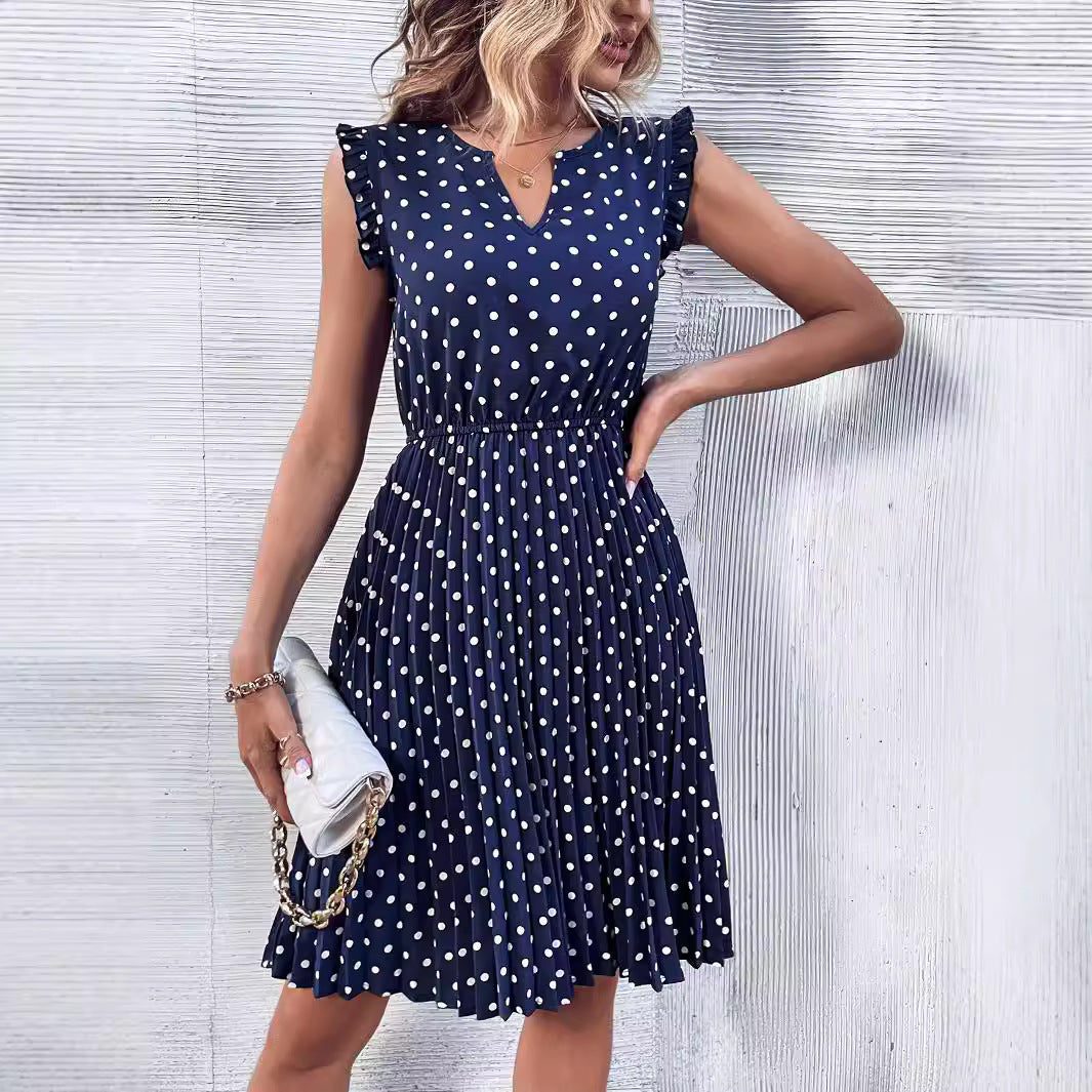 Robe maxi pour femmes avec design volanté et motif à pois Chic und Stil