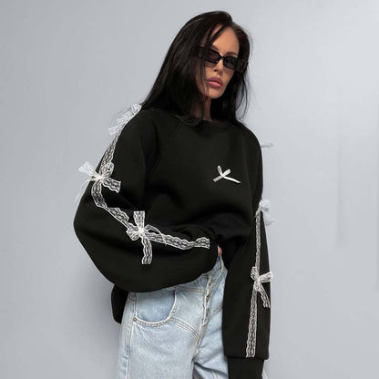 Dames élégant sweat-shirt avec des ceintures de lien uniques Chic und Stil