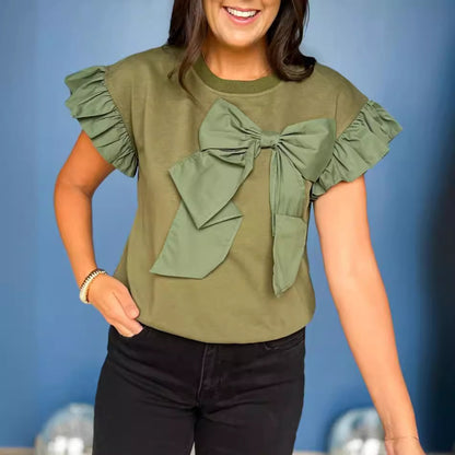Femme Volants Nœuds Détail Pull Top Chic und Stil