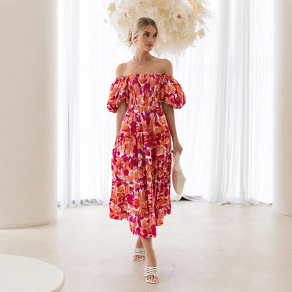 Robe midi florale épaules dénudées Chic und Stil pour femmes