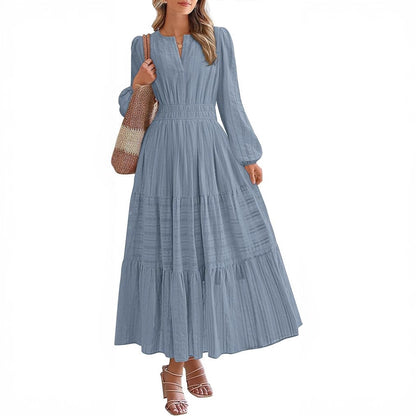 Robe maxi pour femmes avec des manches élégantes et un élastique à la taille raffiné Chic und Stil