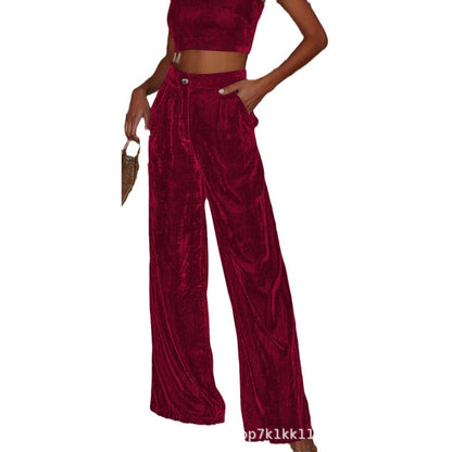 Wide velvet pants for women with side slit Chic and Style