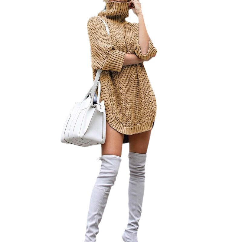 Robe en tricot pour femmes avec col haut et motifs bordeaux Chic und Stil