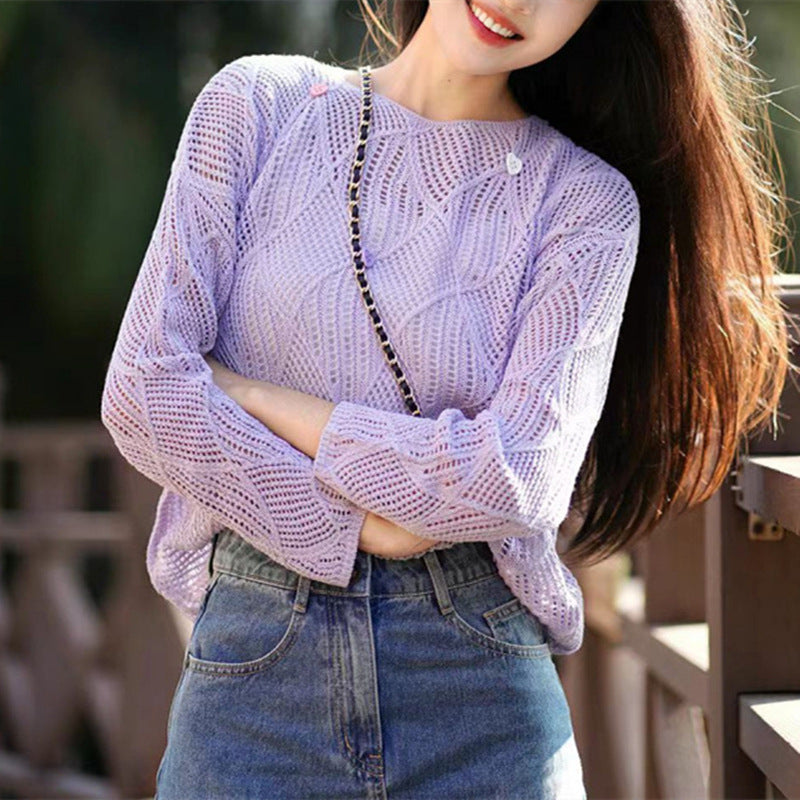 Blouse en tricot aérienne pour femmes avec motif et applications colorées Chic und Stil