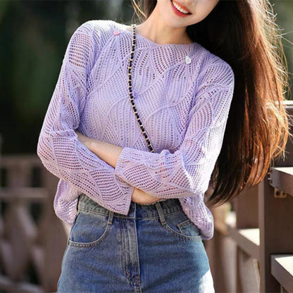 Blouse en tricot aérienne pour femmes avec motif et applications colorées Chic und Stil