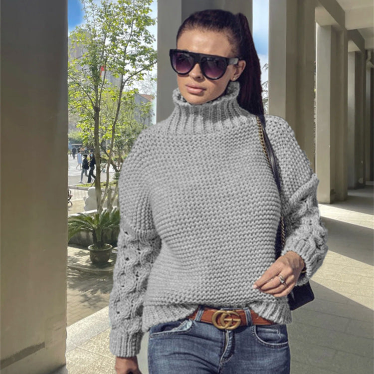 Dames Gros Tricot Pull avec col montant et manches détaillées Chic und Stil