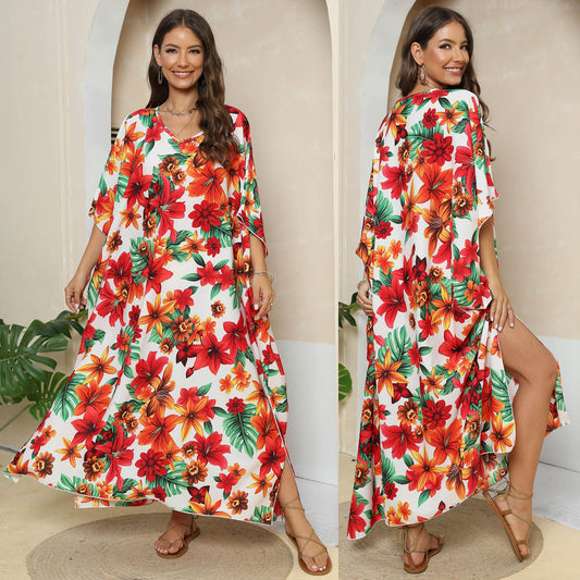 Robe Maxi Kaftan Imprimé Floral Femme Chic und Stil