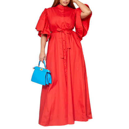 Robe maxi pour femmes avec des manches bouffantes élégantes et une ceinture fine à la taille Chic und Stil