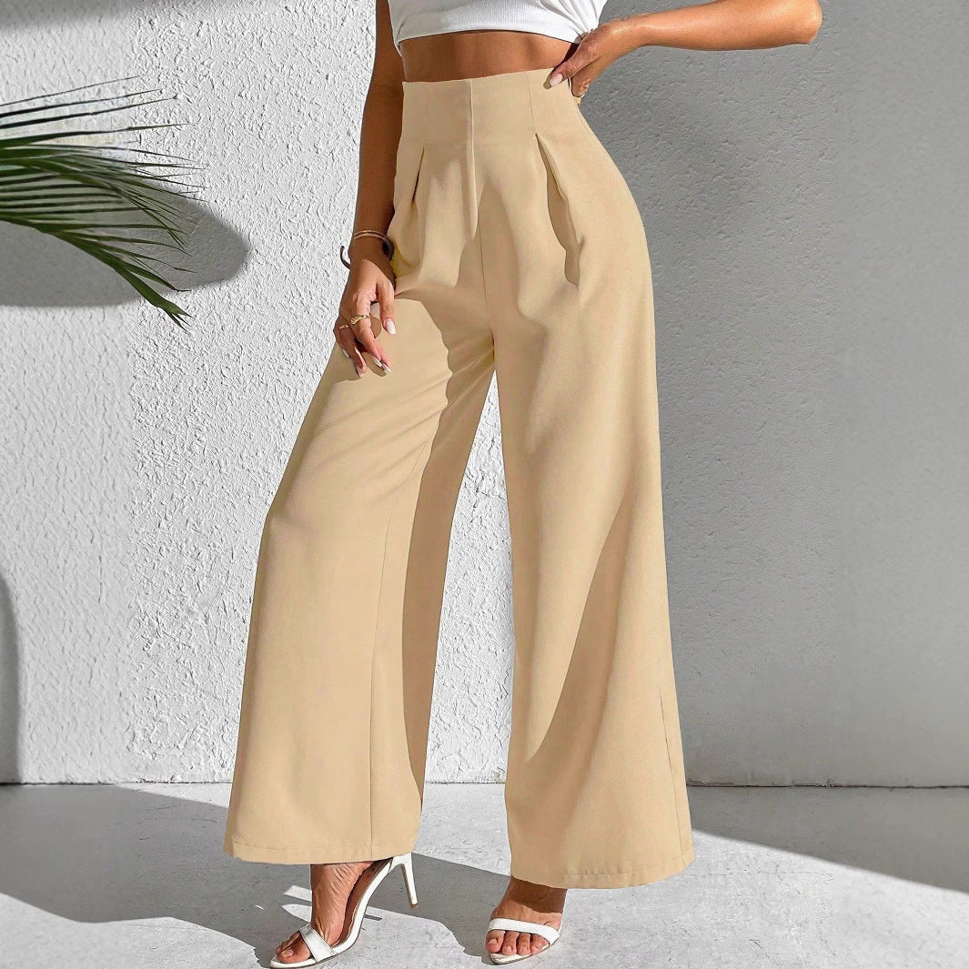 High-waisted wide-leg pants for women with decorative pleats Chic and Style