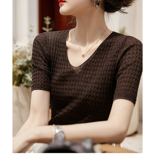 Top en tricot texturé à manches courtes pour femmes Chic und Stil