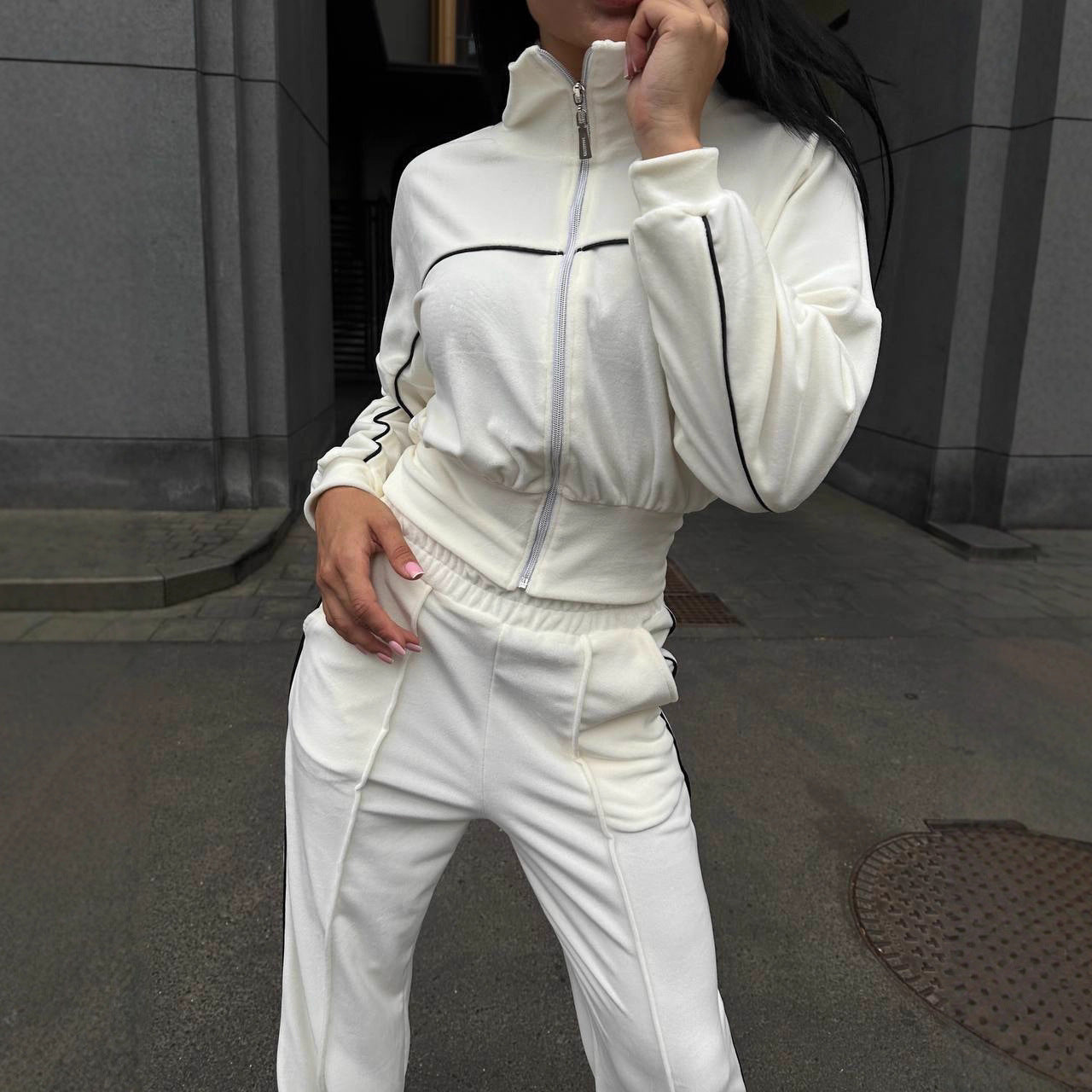 Dames Ensemble de training en molleton cropped sportif Chic und Stil