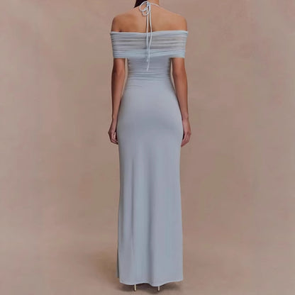 Dames Élégante Robe Maxi avec Design d'Épaule Raffiné Chic und Stil