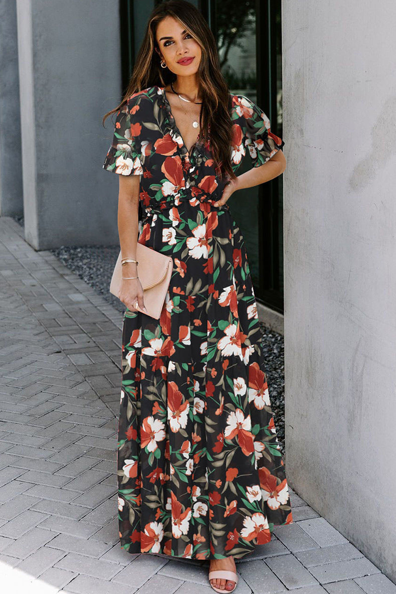 Robe Maxi Boho Femmes avec impression florale Chic und Stil