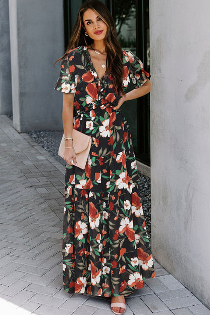 Robe Maxi Boho Femmes avec impression florale Chic und Stil