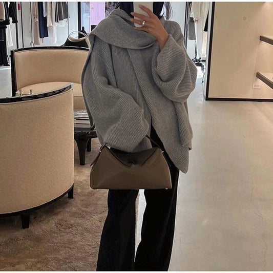 Dames gilet ample en tricot avec écharpe douce Chic und Stil