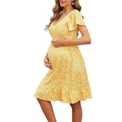 Robe maxi de maternité pour femmes avec détails en volants Chic und Stil