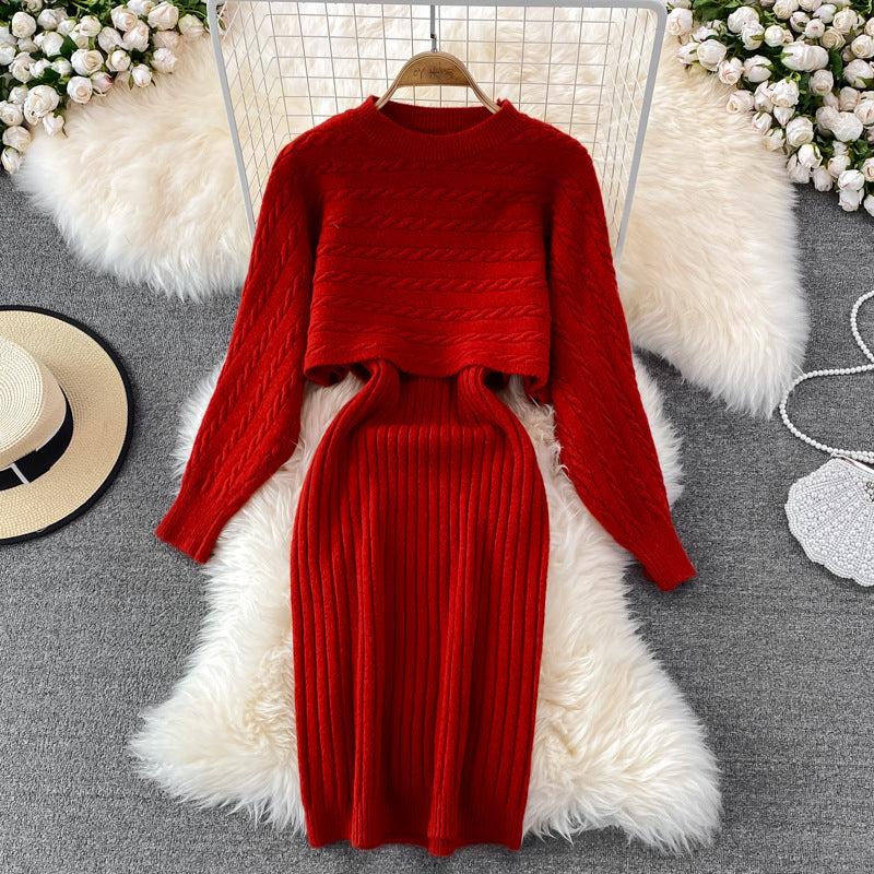 Robe en tricot à tresses pour femmes avec partie pull courte Chic und Stil